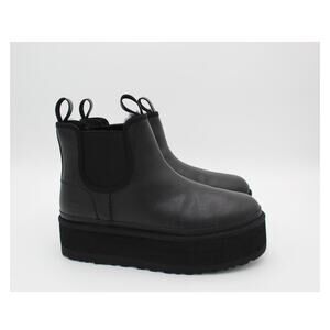 UGG Neumel Platform Boots Womens 11 Black Leather Chelsea Chunky Shoes Shearling